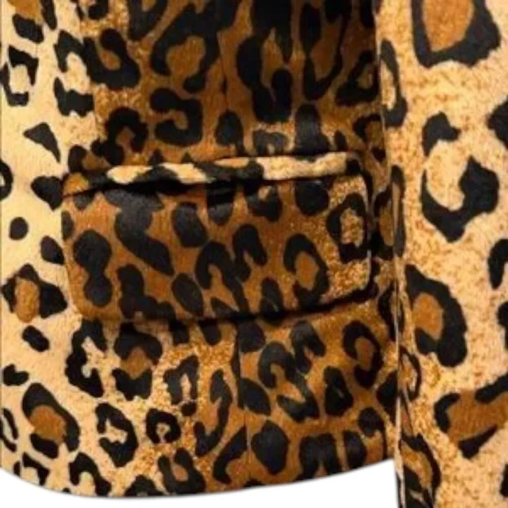Leopard Print Blazer Petite 6P Brown Tan Velvet Feel Animal Print Chic